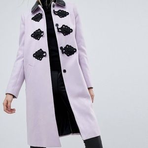 Asos Lavender Slim Coat with Contrast Frogging